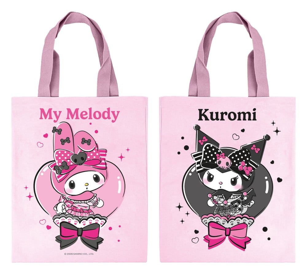 Borsa tote Sanrio rosa nera serie Party My Melody e Kuromi