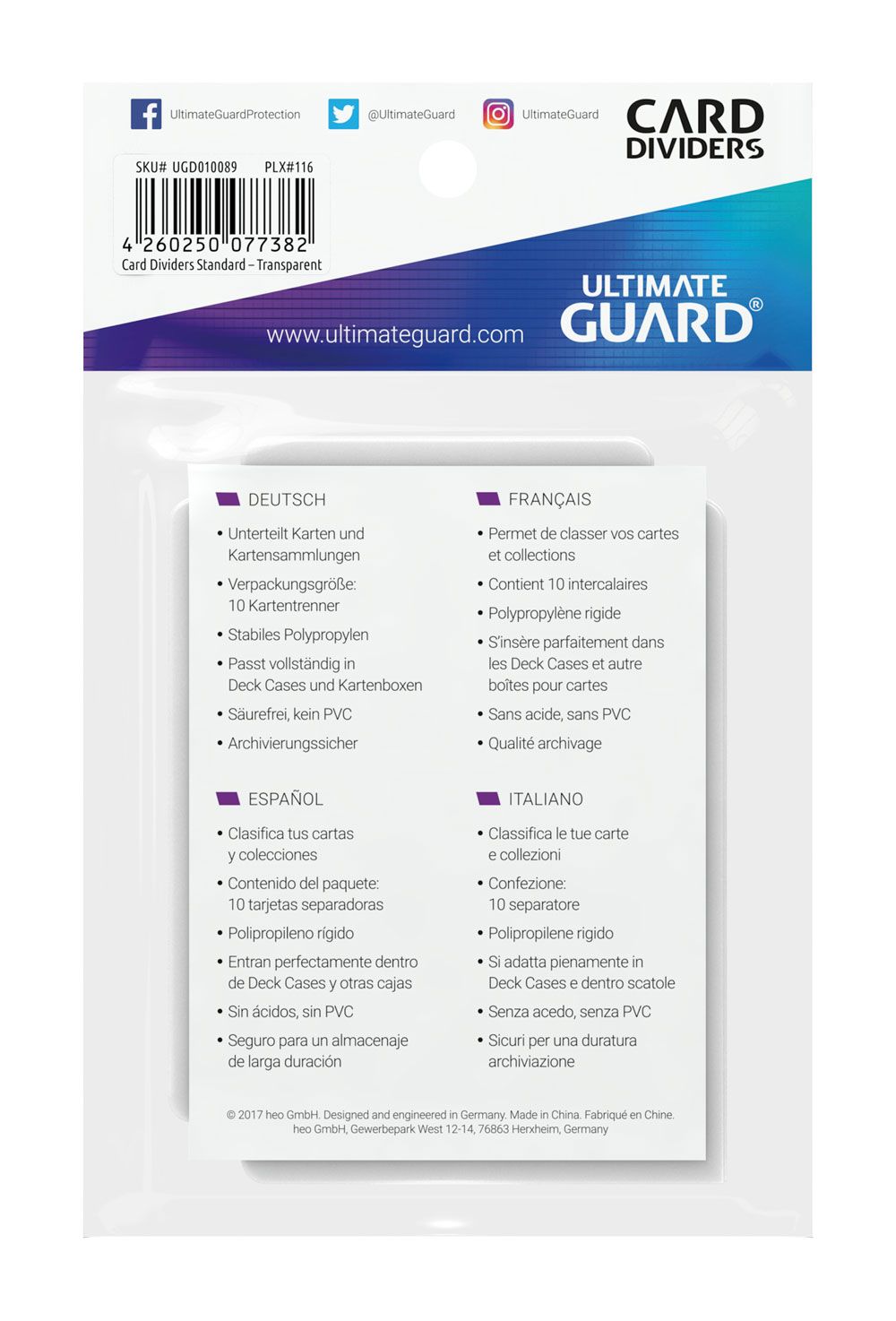 Ultimate Guard Card Dividers Standardstørrelse (10) - Gennemsigtig