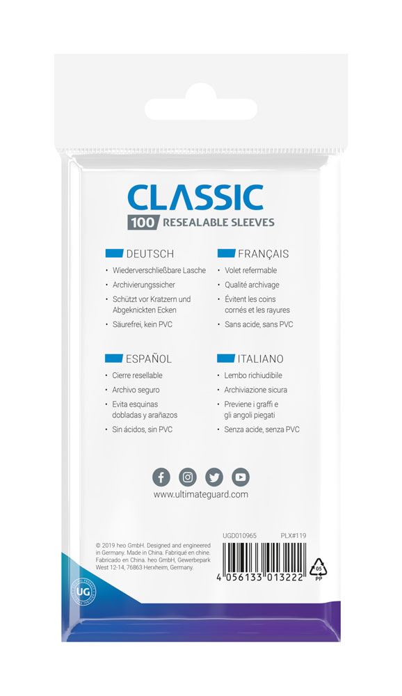 Ultimate Guard Classic Sleeves Standard Größe (100) - wiederverschließbar