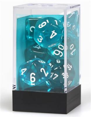 DICE SET TRANSLUCENT POLYHEDRAL TEAL/VIT (7)