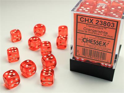 DICE SET TRANS ORANGE/VIT 12MM (36)