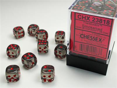 DICE SET TRANS Smoke/Red 12mm (36)