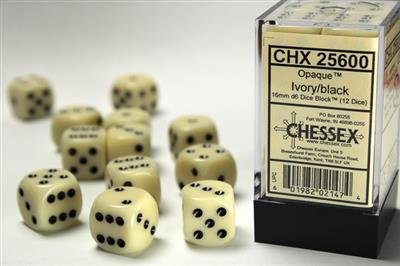 DICE SET OPA Poly Ivory/Black 16mm (12)