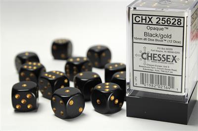 DICE SET OPA Poly Black/Gold 16mm (12)