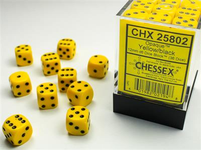 DICE SET OPA GUL/SVART 12MM (36)
