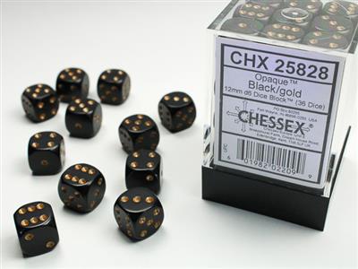 DICE SET OPA Black/Gold 12mm (36)