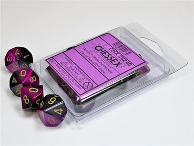 DICE SET GEMI POLY BLACK/PURPLE D10 (10)