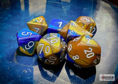 DICE SET GEMI Poly Blue-Gold White (7)