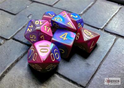 DICE SET GEMI POLY BLÅ-LÄNGLE GULL (7)