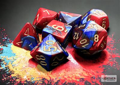 DICE SET GEMI Poly Blue-Red Gold (7)