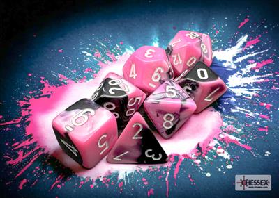 DICE SET GEMI Poly Black-Pink White (7)