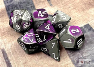 DICE SET GEMI Poly Purple-Steel Whit (7)