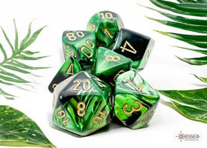 DICE SET GEMI POLY Black-Green (7)