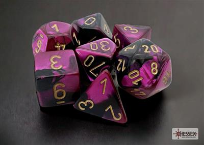 DICE SET Gemi Poly Black-Purpur Gold (7)