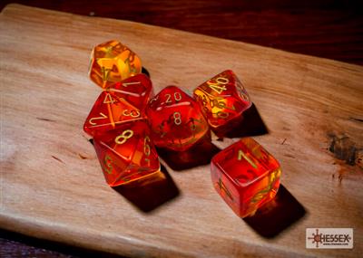 DICE SET GEMINI LUM POLYHED Rödgul/guld (7)