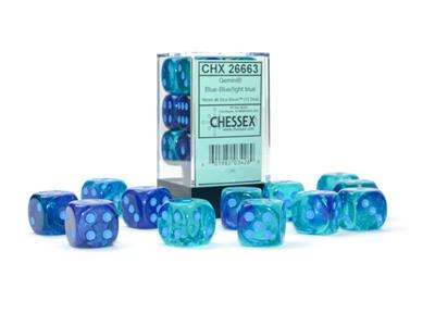 Dice Set Gemini Lum Blue/Light Blue 16mm D6 (12)