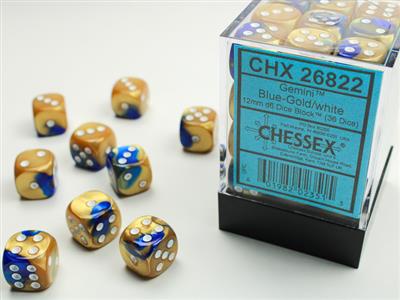 DICE SET GEMI 15mm Blue-Gold WHI D6 (36)