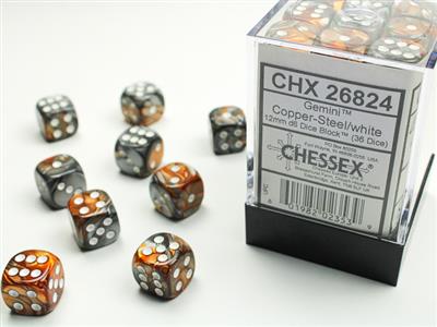 Terningsett Gemi 15mm kobberstål W D6 (36)