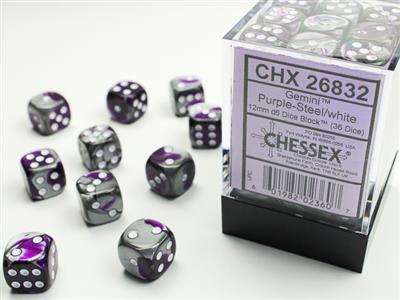 DICE SET GEMI 15mm Purple-Steel W D6 (36)