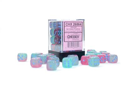 Set di dadi set gemelli lum green rosa/blu 12mm d6 (36)