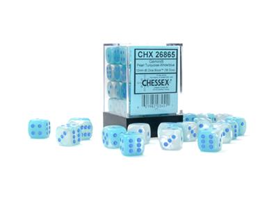Set di dadi set gemini lum turq-white/blu 12mm d6 (36)