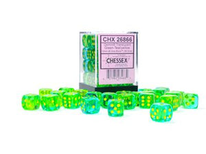 DICE SET Gemini Lum Green/Yellow 12mm D6 (36)