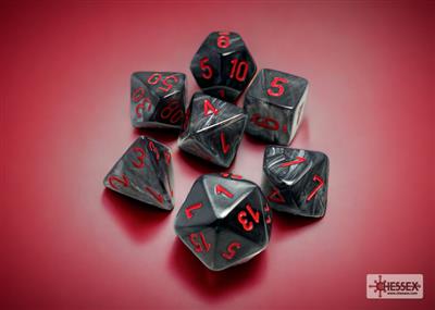 DICE SET Velvet Poly Black-Red (7)