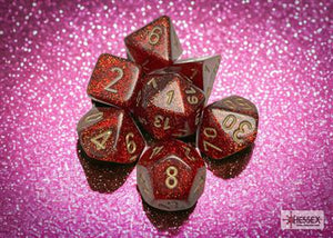 DICE SET POLYHEDRAL GLITTER RUBY/GOLD D6 (7)