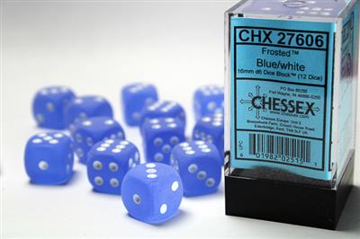 DICE SET Frost 16mm Blue-White D6 (12)