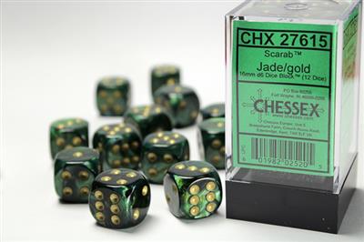 DICE SET SECLABE 16mm JADE-GOLD D6 (12)