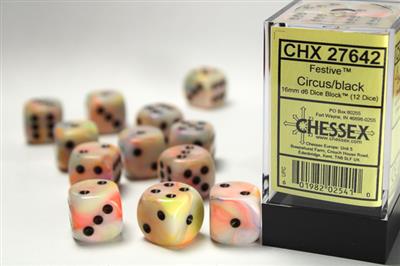 Dice Set Fest 16mm Circus-Black D6 (12)