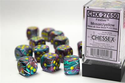 Dice Set festivo 16mm Mosaico/Giallo D6 (12)