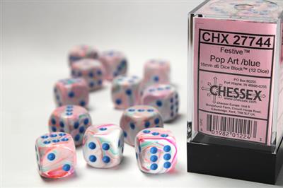 Dice Set Festive Pop Art w/blue D6 (12)