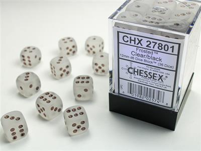 DICE SET Frost 12mm Clear-Black D6 (36)