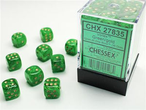 DICE SET VORTEX 12mm Green-Gold D6 (36)