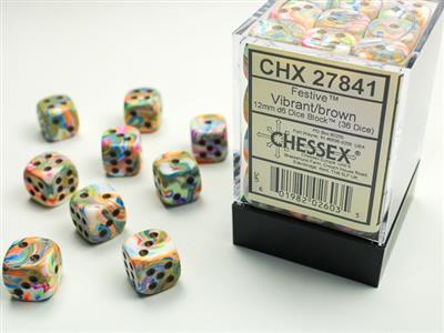 DICE SET FESTICE CRIVANT/BROWN 12MM D6 (36)