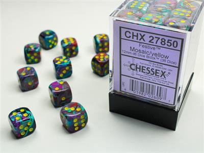 DICE SET FESTICE 12mm Mosaic/Yellow D6 (36)