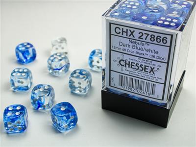 DICE SET NEBULA 12MM DK.Blue-whi D6 (36)