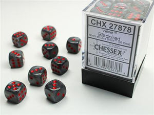 DICE SET Velvet 12mm Black-Red D6 (36)