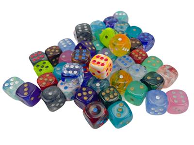 Würfelbeutel mit 50 Asst. Signatur 12 mm D6 W/Pips