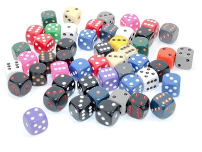 DICE BAG AV 50 ASST LOOK OPA 12MM D6 w/PIPS