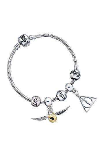 Harry Potter Bracelet Charm Set Deathly Hallows/Snitch/3 Spell Beads (silver plated)