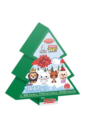 Rudolph Holiday 2024 Pocket Pop! Vinil anahtarlıklar 4 paket ağaç tatil kutusu 4 cm