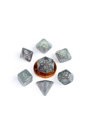 Fanroll Mini Dice Set Stardust Gray med sølvnumre (7)