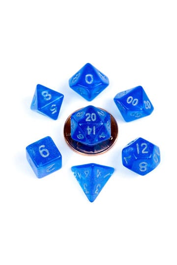Fanroll Mini Dice Set Stardust Blue med sølvnumre (7)