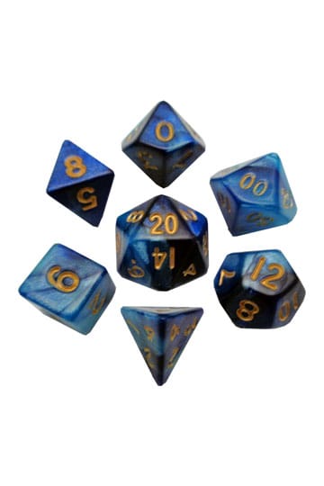 FanRoll Mini Dice Set Blue/Light Blue with Gold Numbers (7)