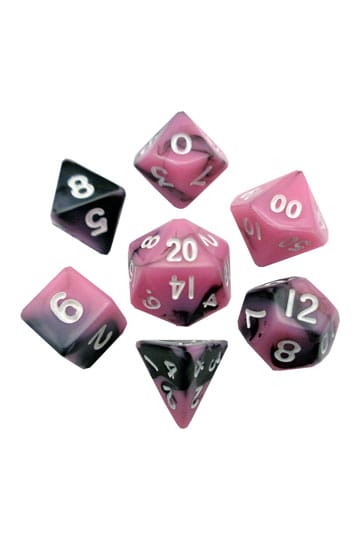 Fanroll Mini Dice Set Pink/Black med hvide tal (7)