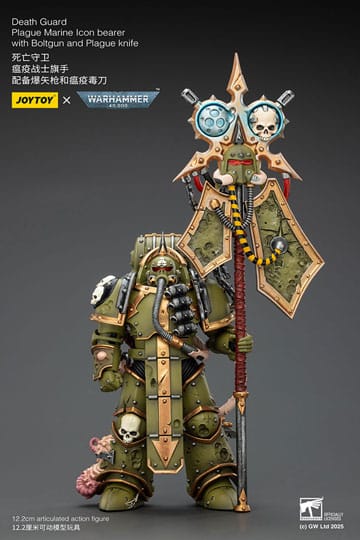 Warhammer 40.000 Action Figure Death Guard Plague Marine Ikonbærer med Boltgun og Plague kniv 12 cm