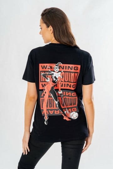 DC Comics T-shirt Harley Quinn Framsida Baksida Varning