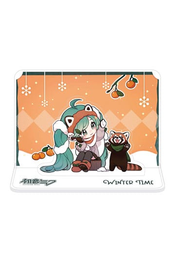 Hatsune Miku Acryl -figuur Standee Miku en Red Panda (Winter Time) 11 cm